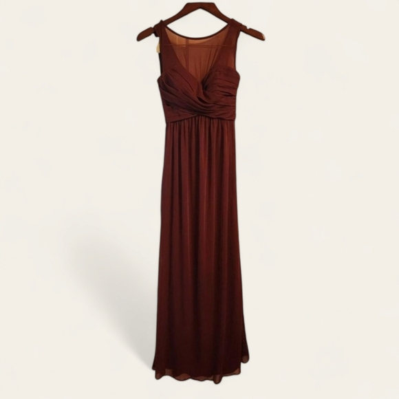 David's Bridal Burgundy Chiffon Maxi Dress Formal Gown Sleeveless Bridesmaid - 0 - Picture 1 of 7